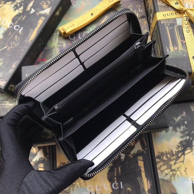 Gucci經典款錢夾錢包 291105 古馳經典男士GG印花錢夾 Gucci黑色全皮男士拉鏈長錢包  gqy2299